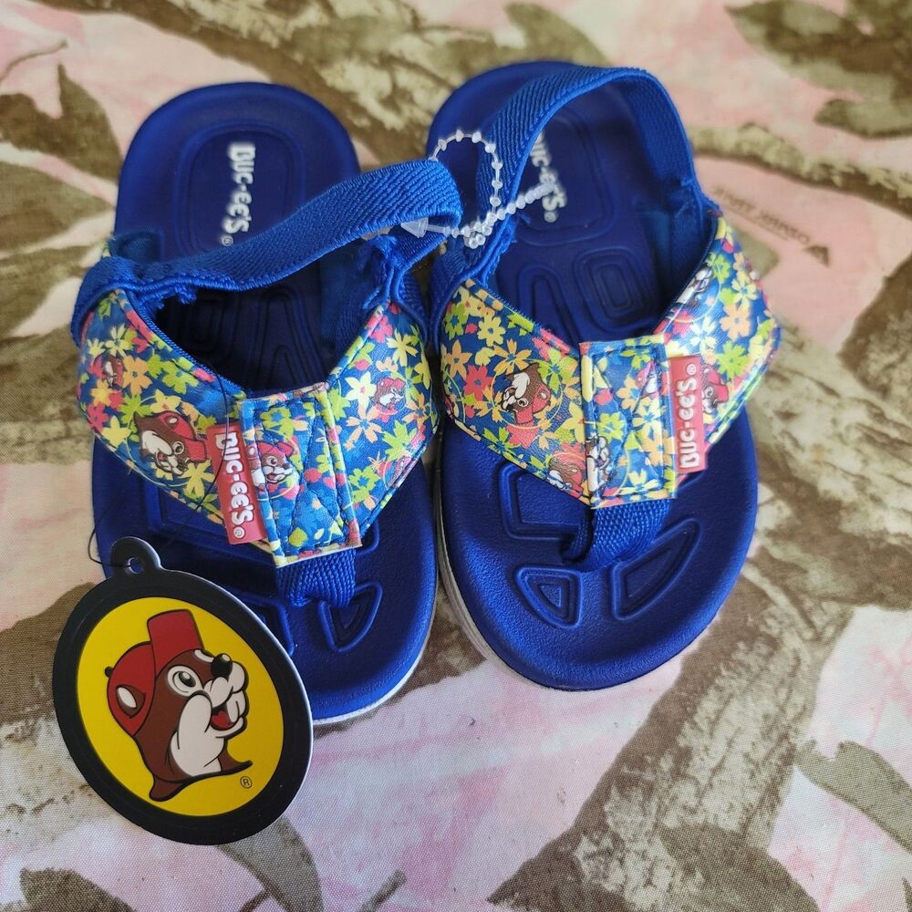 Buc-ees NWT Blue Floral Slip On Thong Sandal Toddler Girls Size 5